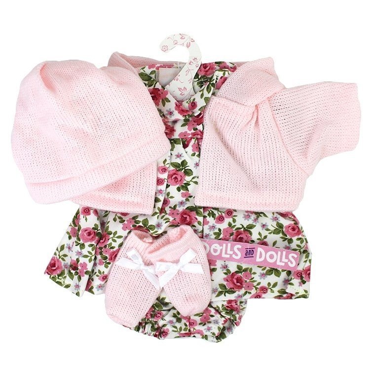 Kleidung für Llorens Puppen 33 cm - Rosa Blumen bedrucktes Outfit mit rosa Jacke, Stiefeletten und Hut