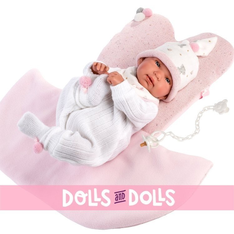 Llorens Puppe 44 cm - Neugeborenes Weinendes Tina mit Sitzwechselmatte