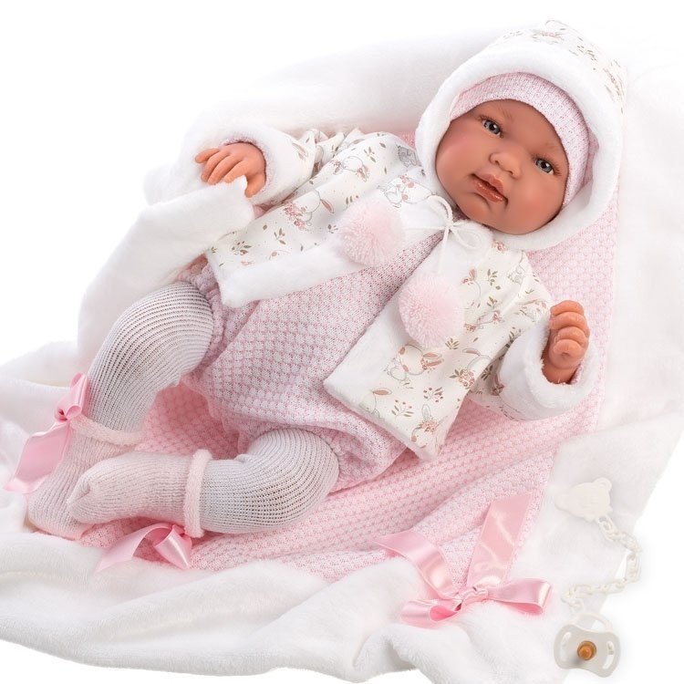 Llorens Puppe 44 cm - Neugeborenes Weinendes Tina mit rosa Decke