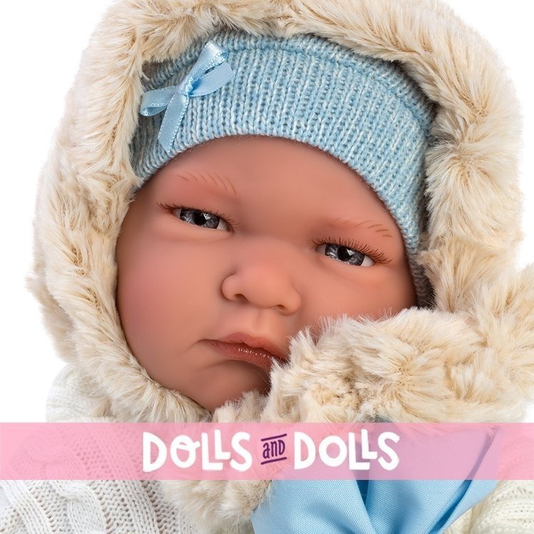 Llorens Puppe 42 cm - Newborn Crying Lalo mit blauer Babyschale