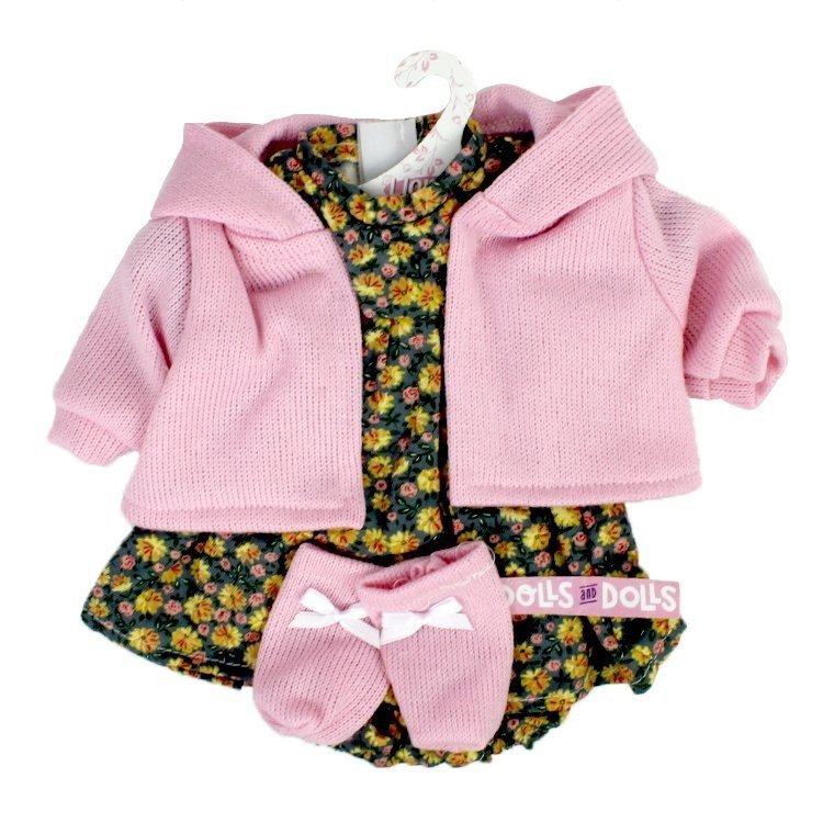 Kleidung für Llorens Puppen 42 cm - Blumen bedrucktes Outfit mit rosa Jacke und Stiefeletten