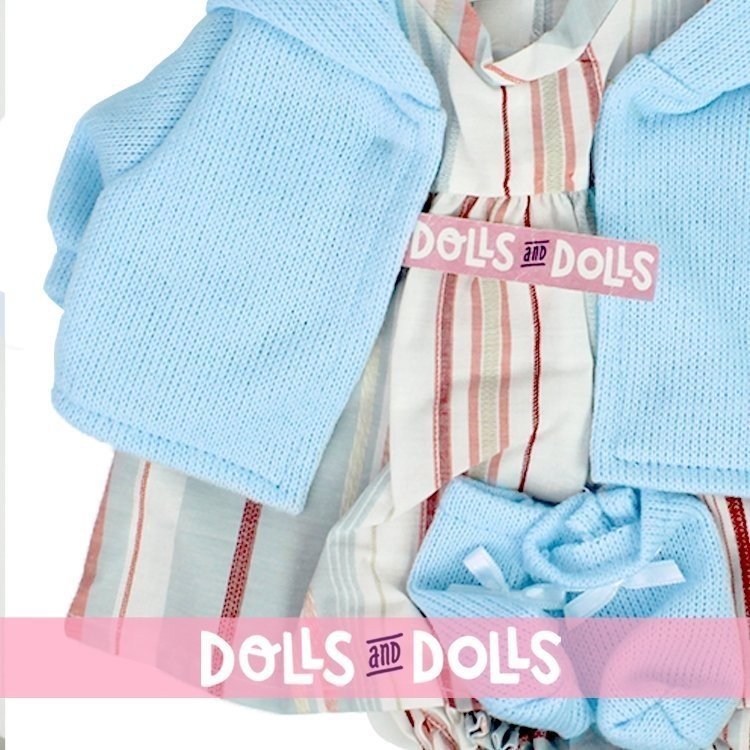 Kleidung für Llorens Puppen 42 cm - Blau bedrucktes Outfit mit Jacke und Stiefeletten