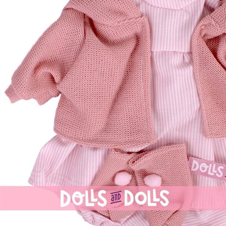 Kleidung für Llorens Puppen 42 cm - Streifen bedrucktes Outfit mit rosa Jacke und Stiefeletten