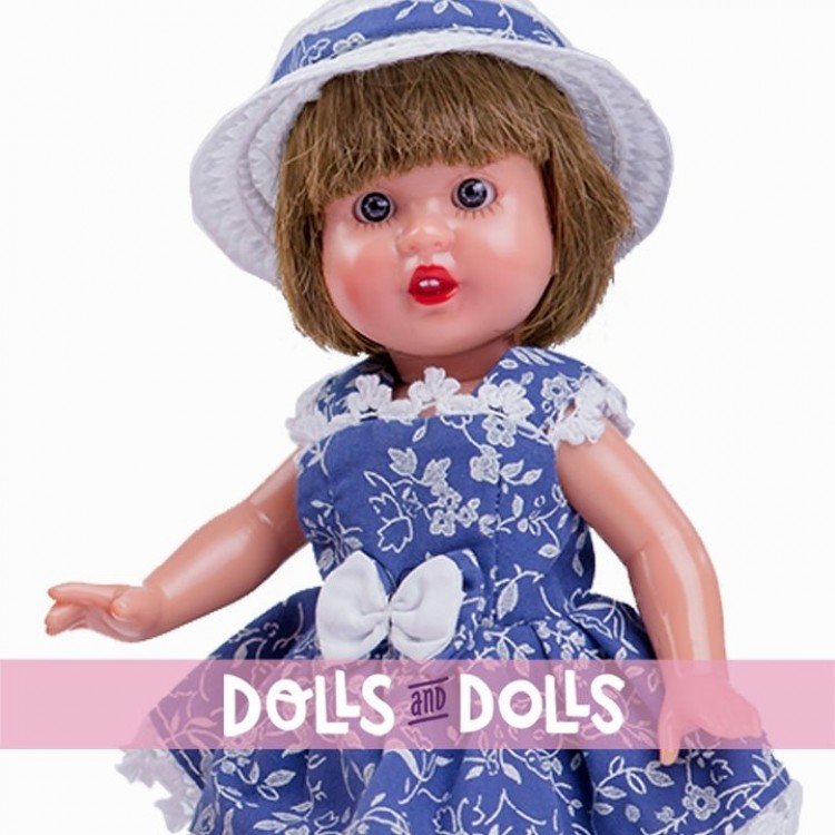 Mini Mariquita Pérez Puppe 21 cm - Mit blauem Kleid und weißem Hut