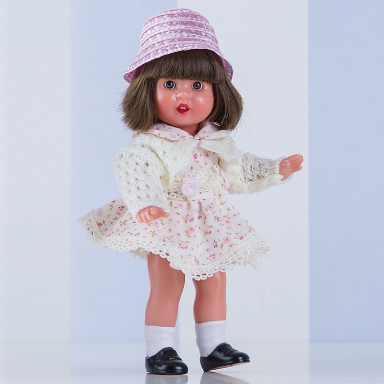 Mini Mariquita Pérez Puppe 21 cm - Mit beigem Kleid mit Blumen