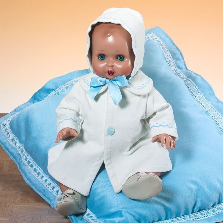 Baby Juanín Puppe 40 cm - Mit beigem Mantel und Kapuze