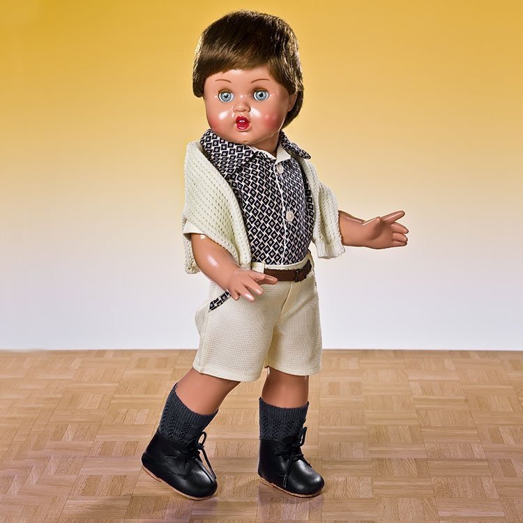 Juanín Pérez Puppe 50 cm - Mit Hose, Pullover und Hemd mit Rauten
