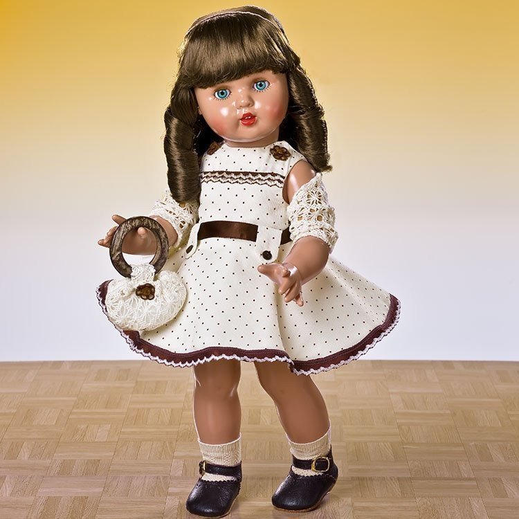 Mariquita Pérez Puppe 50 cm - Mit beigem Kleid und braunen Punkten