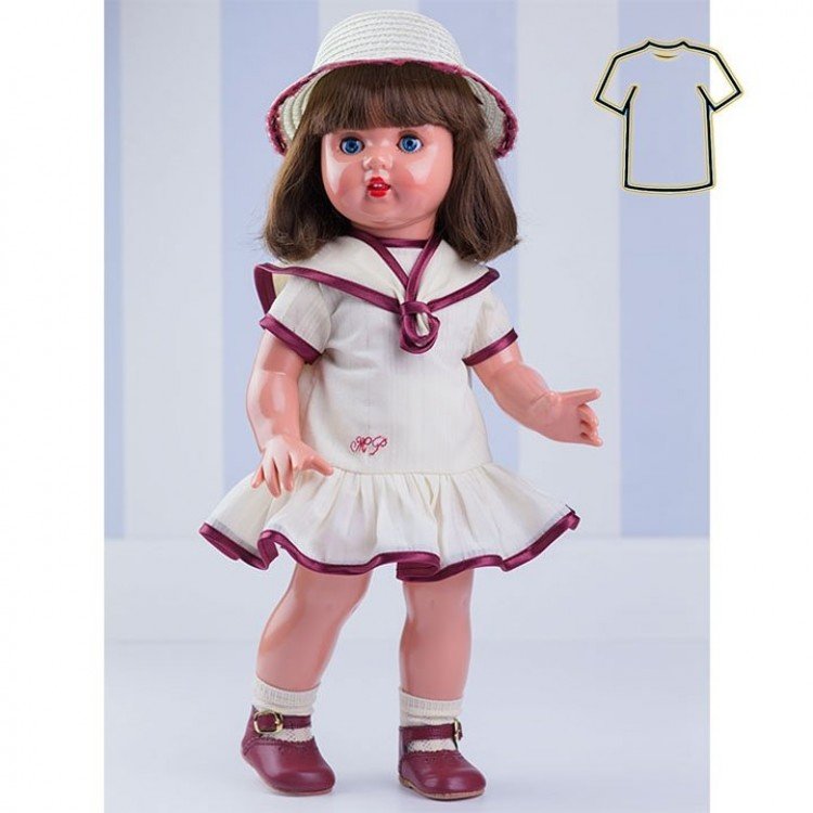 Outfit für Mariquita Pérez Puppe 50 cm - Beige und bordeos Kleid