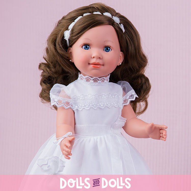 Miel de Abeja Puppe 45 cm - Carolina Brünette Kommunion mit blauen Augen