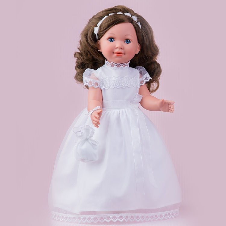 Miel de Abeja Puppe 45 cm - Carolina Brünette Kommunion mit blauen Augen