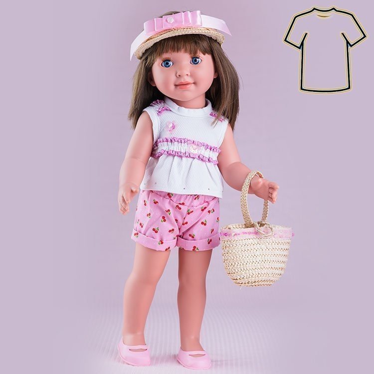 Miel de Abeja Puppe Outfit 45 cm - Carolina - Rosa Shorts mit Kirschen Set