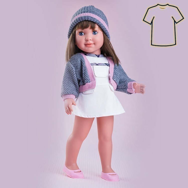 Miel de Abeja Puppe Outfit 45 cm - Carolina - Beige Kleid mit grauer Jacke und Hut