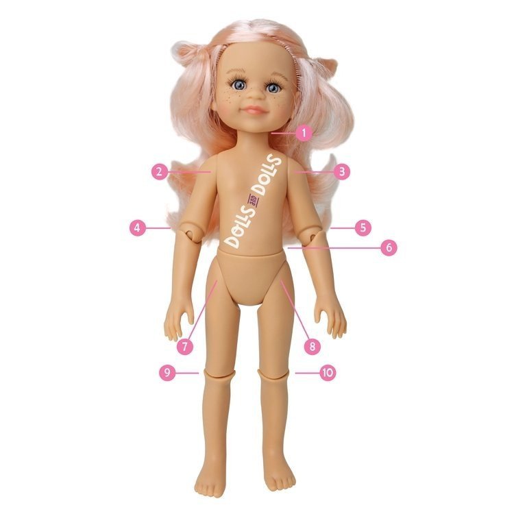 Paola Reina Puppe 32 cm - Las Amigas Articulated - Kim mit bedrucktem T-Shirt und grünem Rock mit Punkten