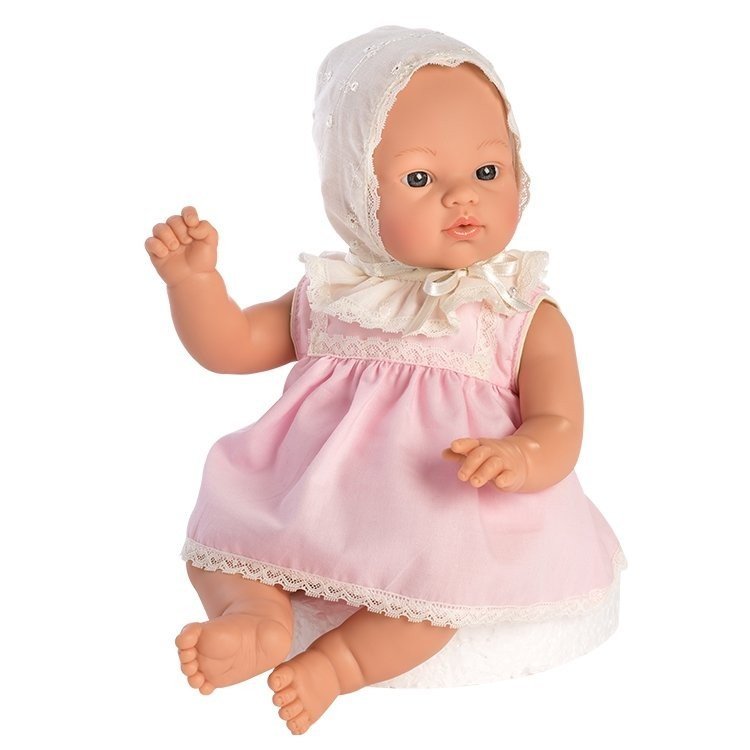 Así Puppe 36 cm - Koke mit rosa Kleid mit beiger bestickter Kapuze