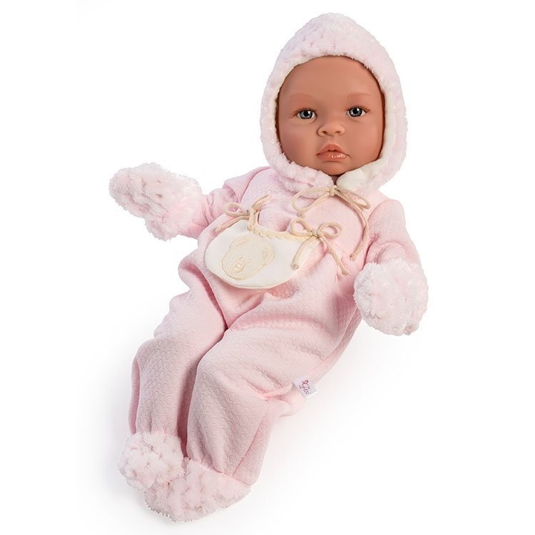Así Puppe 46 cm - Leo rosa Baby Strampler mit beiger Tasche