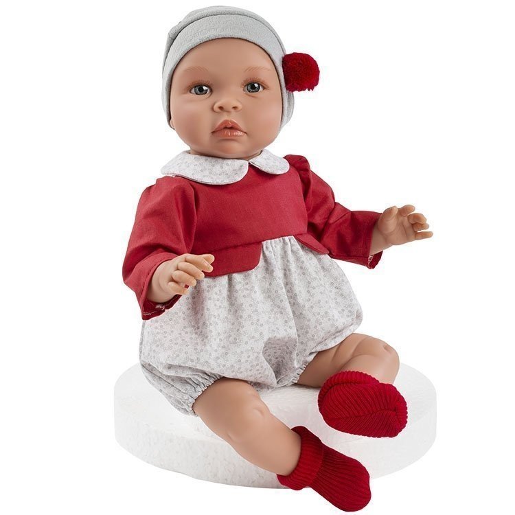 Así Puppe 46 cm - Leo mit grauem Blumenstrampler und roter Brust