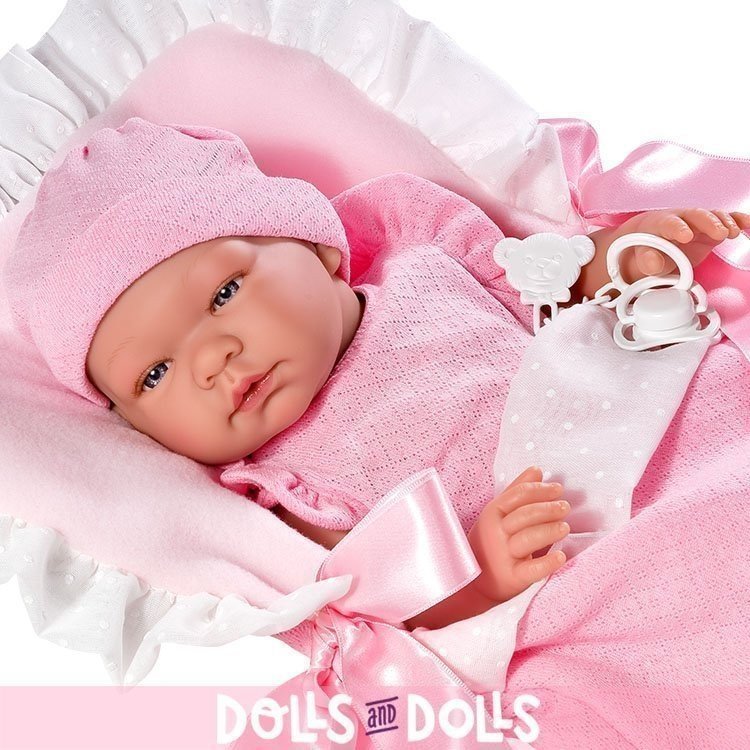 Así Puppe 43 cm - María mit rosa Körper im rosa Schlafsack mit weißem Federkleid