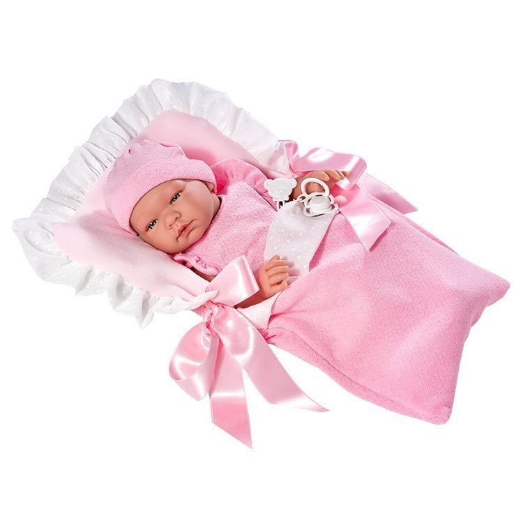 Así Puppe 43 cm - María mit rosa Körper im rosa Schlafsack mit weißem Federkleid