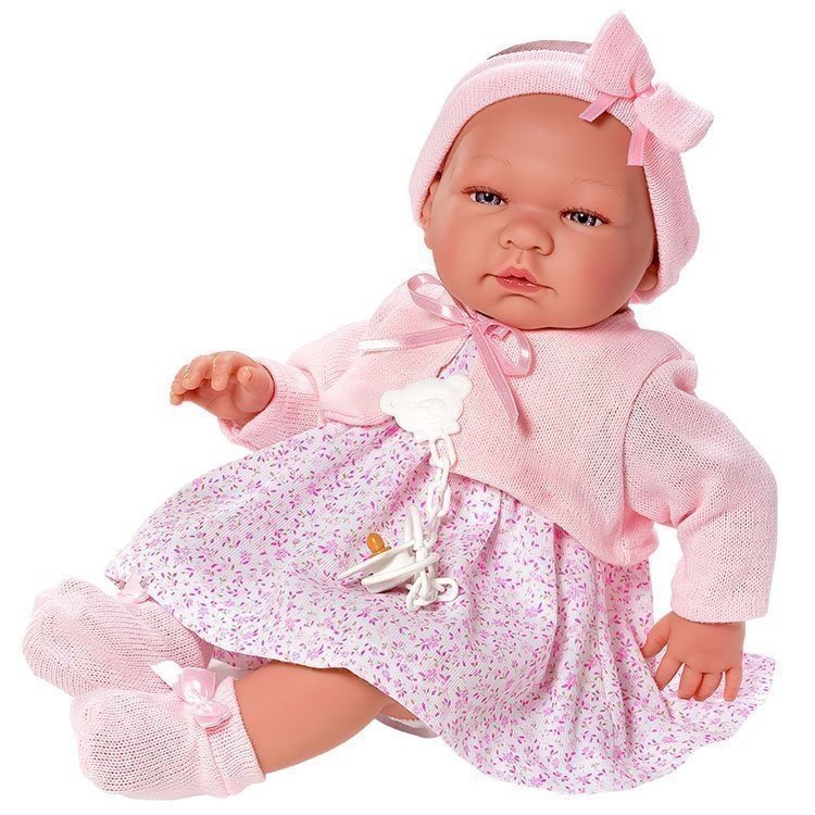 Así Puppe 43 cm - Maria mit Blumen rosa Kleid und rosa Jacke