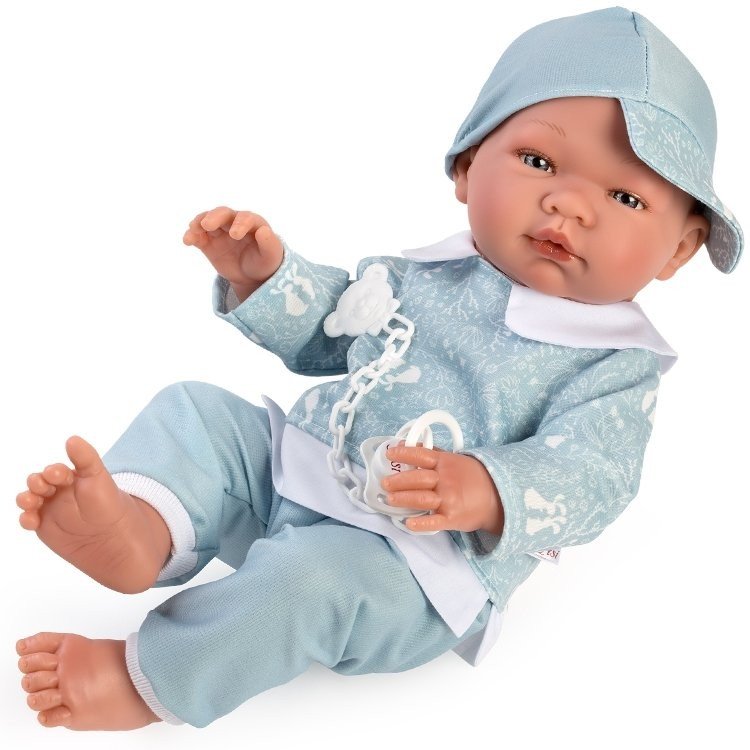 Así Puppe 43 cm - Pablo mit blauem Hasen-Trainingsanzug