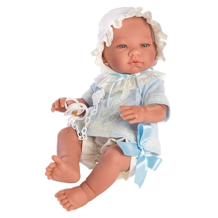 Así Puppe 43 cm - Pablo mit blau geschnürtem Baby Outfit