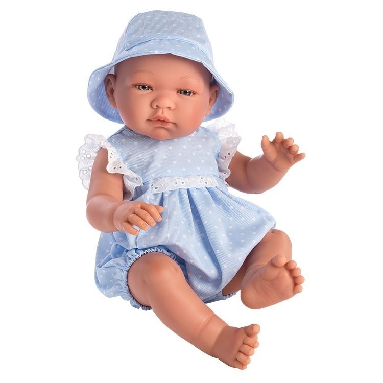 Así Puppe 43 cm - Pablo mit weiß gepunktetem blauem Kleid