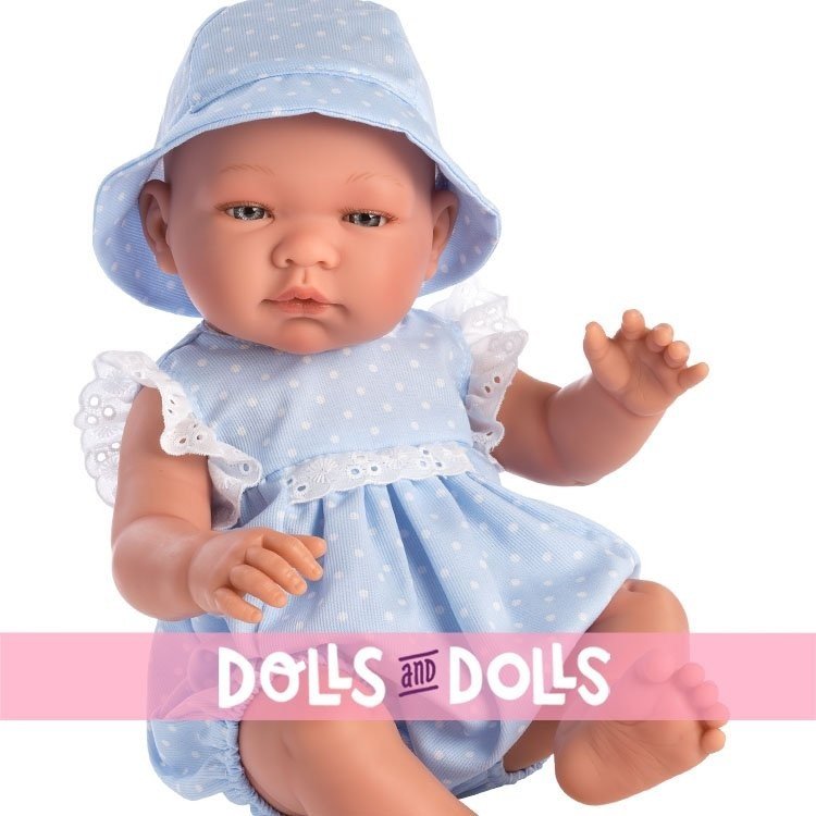 Así Puppe 43 cm - Pablo mit weiß gepunktetem blauem Kleid