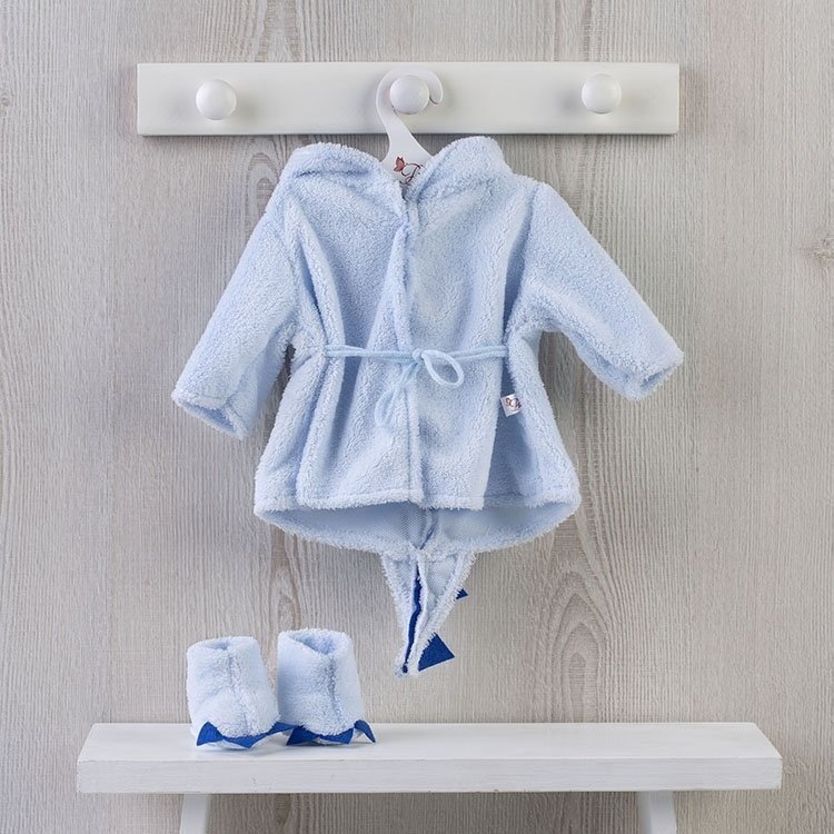 Outfit für Así-Puppe 46 cm - Blauer Drachen-Bademantel mit Turnschuhen für Leo-Puppe