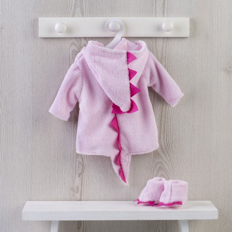 Outfit für Así-Puppe 46 cm - Rosa Drachen-Bademantel mit Turnschuhen für Leo-Puppe