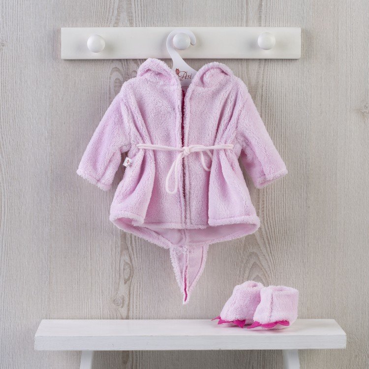 Outfit für Así-Puppe 46 cm - Rosa Drachen-Bademantel mit Turnschuhen für Leo-Puppe