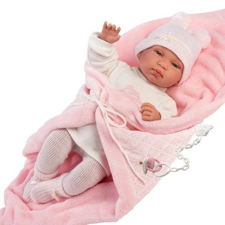 Llorens Puppe 44 cm - Weinende Tina mit rosa Decke