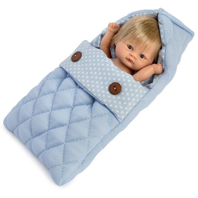 Ergänzungen für Así Puppe 20 cm - Kleiner blauer Schlafsack mit weißen Sternen