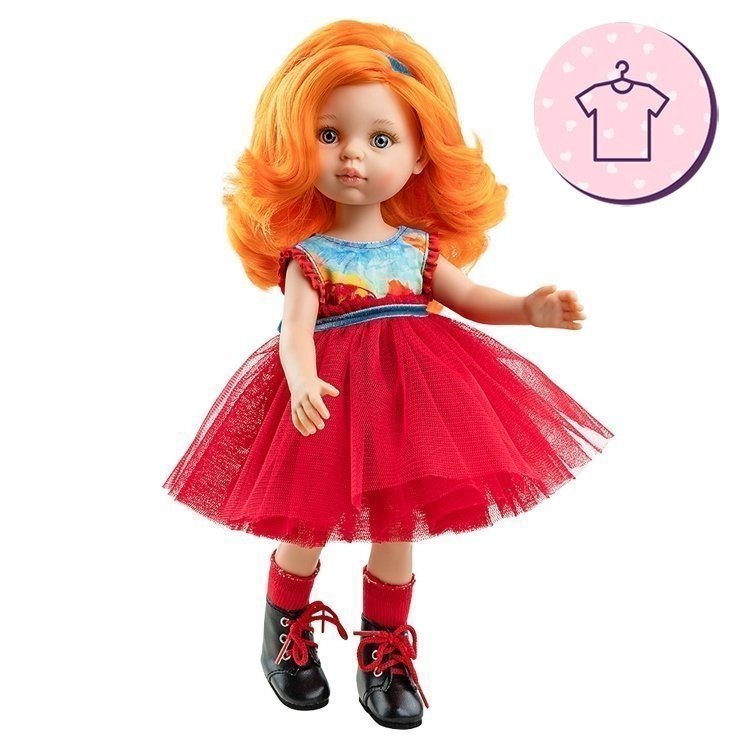 Outfit für Paola Reina Puppe 32 cm - Las Amigas - Susana rotes Tüllkleid