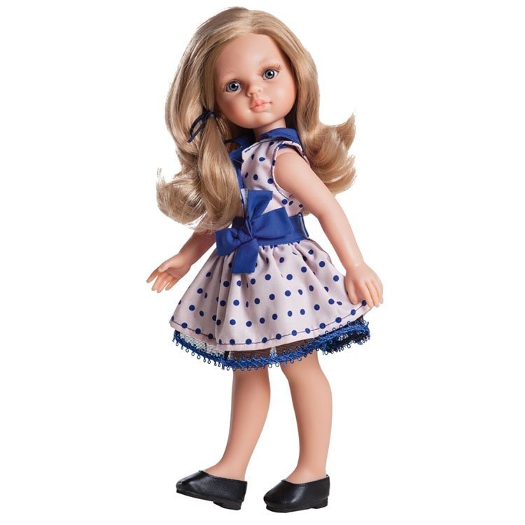 Paola Reina Puppe 32 cm - Las Amigas - Carla mit rosa-blauem Kleid mit Tupfen