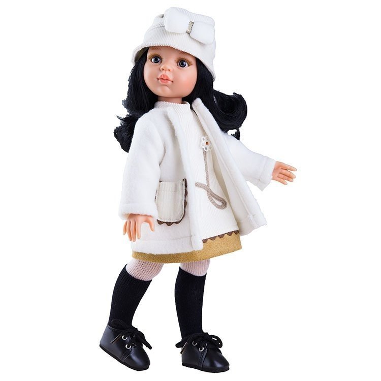 Paola Reina Puppe 32 cm - Las Amigas - Carina mit weißem Mantel mit Hut