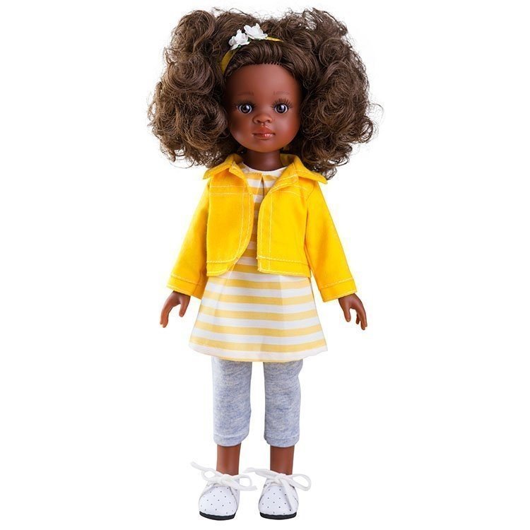 Paola Reina Puppe 32 cm - Las Amigas - Nora mit gelber Jacke und grauer Hose