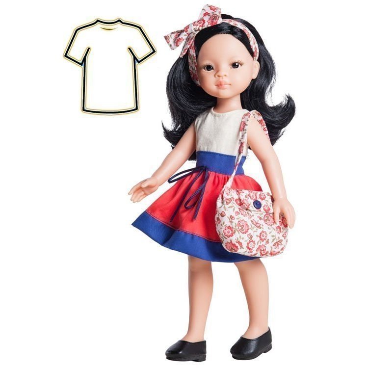 Paola Reina Puppe Outfit 32 cm - Las Amigas - Tricolor Kleid Liu