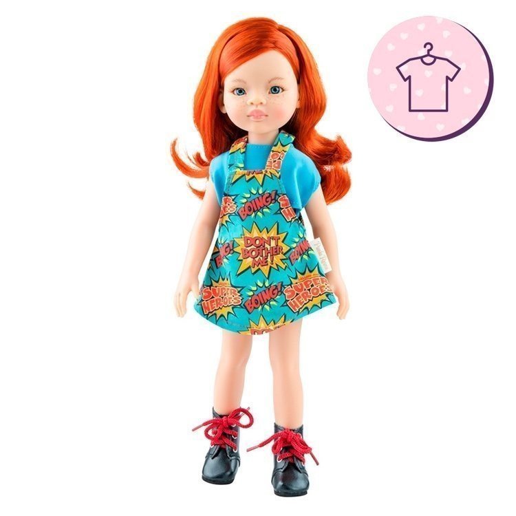 Outfit für Paola Reina Puppe 32 cm - Las Amigas - Inma Kleid mit "Comic"-Print