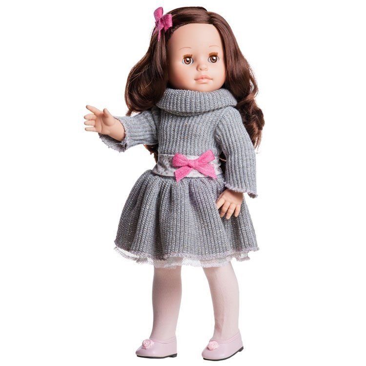 Paola Reina Puppe 45 cm - Soy tú - Emily mit grauem Kleid und rosa Krawatte