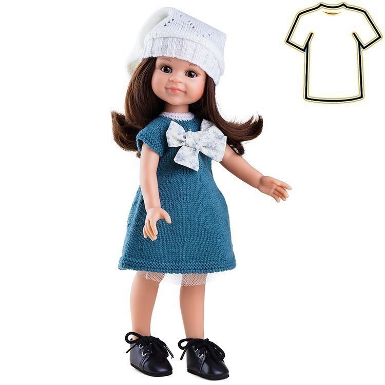 Paola Reina Puppe Outfit 32 cm - Las Amigas - Blaues Kleid und weißer Hut von Cleo