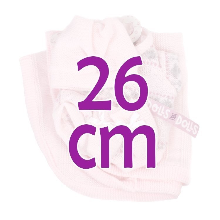 Kleidung für Llorens Puppen 26 cm - Rosa bedruckter Baby Strampler mit Stiefeletten, Mütze und Decke
