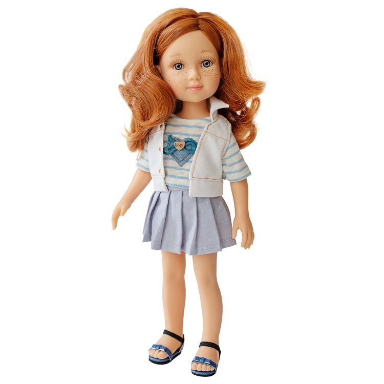 Reina del Norte Puppe 32 cm - Sofie mit gestreiftem T-Shirt und kariertem Rock