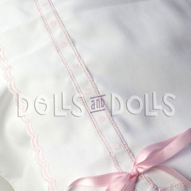 Weißer Fußsack mit Spitzeneinfassung mit gestickten rosa Kreisen für Arrue und Bebelux Puppenwagen