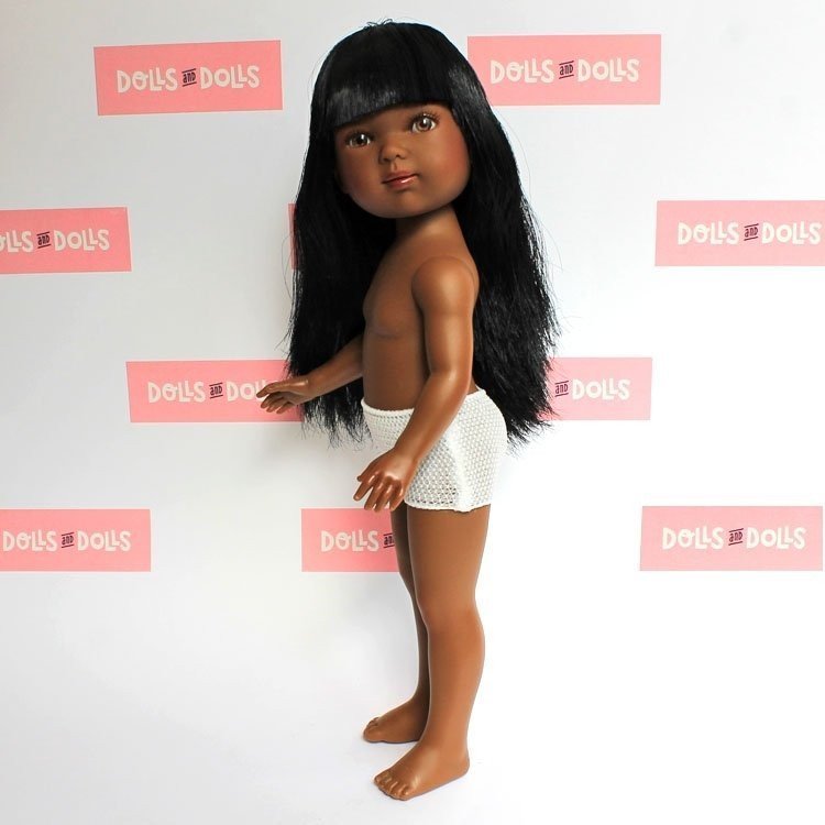 Vestida de Azul Puppe 28 cm - Carlota Afroamerikanerin mit glattem Haar und Fransen ohne Kleidung