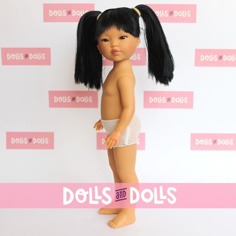 Vestida de Azul Puppe 28 cm - Los Amigos de Carlota - Umi schwarzes Haar mit Zöpfen ohne Kleidung