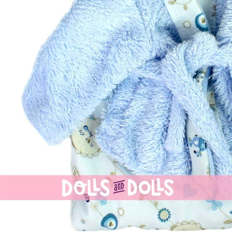 Kleidung für Llorens Puppen 35 cm - Blau bedrucktes Outfit mit Bademantel und Decke