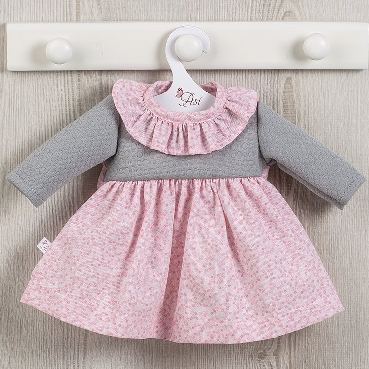 Outfit für Así Puppe 46 cm - Blumenrosa Kleid mit grauem Lochmuster für Noor