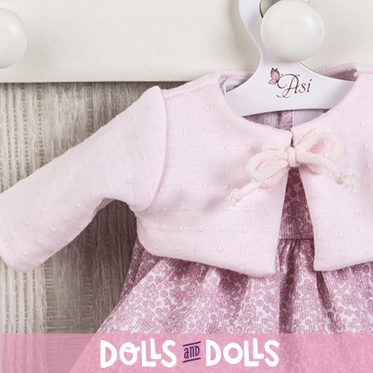 Outfit für Así Puppe 36 cm - Blumenrosa Kleid mit Plumeti Jacke für Guille
