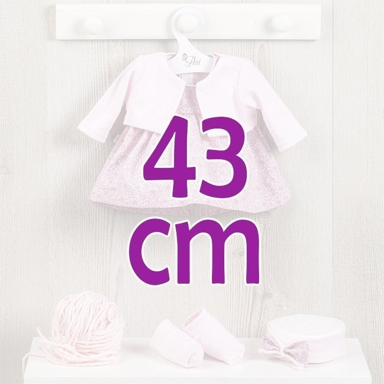 Outfit für Así-Puppe 43 cm - Rosa Kleid mit Plumeti-Jacke für María